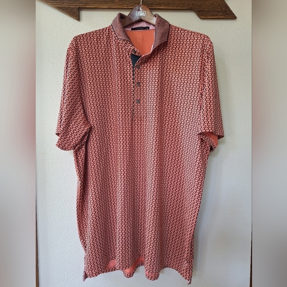 Greyson Mens Polo Golf Shirt Coral Moonshine Geometric Collared Size XL